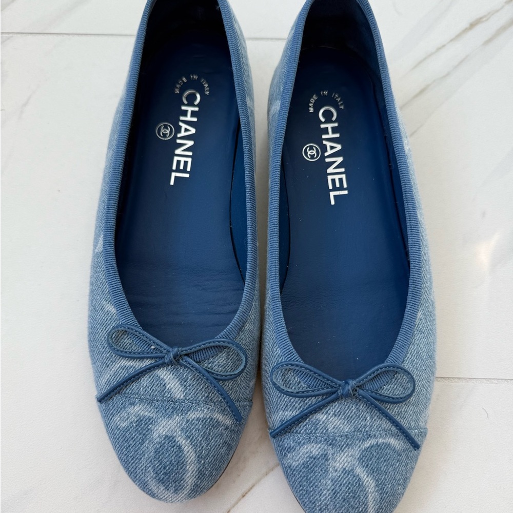 Chanel Blue Denim Ballet Flats